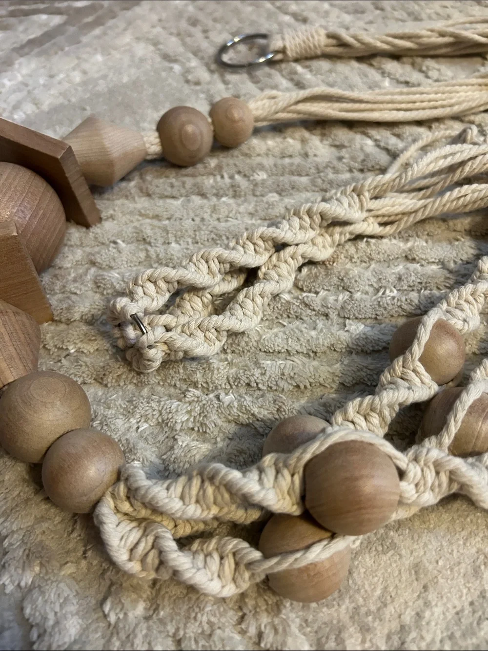 Macrame Wood Bead Curtain Tieback in Natural Cream